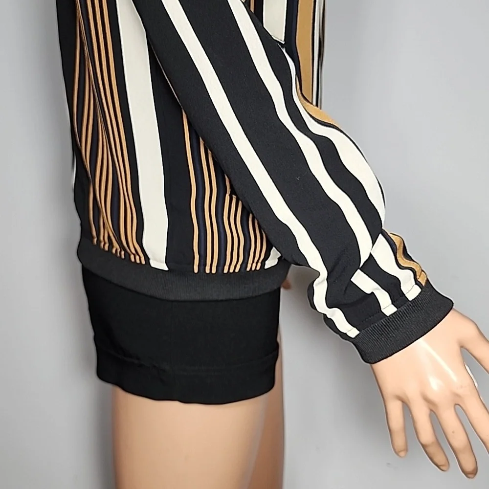 ONLY Women's ZIP-UP‎ SWEATSHIRT Black Yellow Stripes Bomber Jacket Size 36